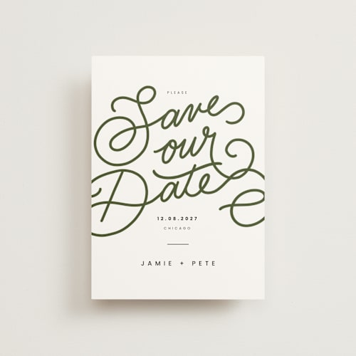 This is a ivy save the date postcards with standard by Adelyn T. called easy lettering printing on signature in postcard