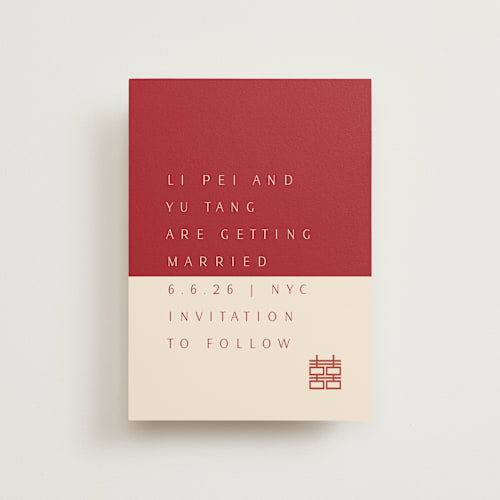 This is a poppy save the date postcards with standard by Deborah Chou called two toned printing on signature in postcard