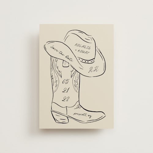 This is a sand save the date postcards with standard by Jelena Vuletic called lariat printing on signature in postcard