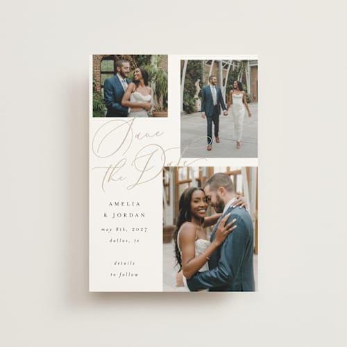 This is a snow save the date postcards with standard by AK Graphics called whimsy printing on signature in postcard