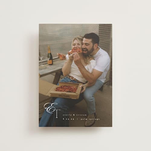 This is a quartz save the date postcards with standard by Kristie Kern called whispered printing on signature in postcard