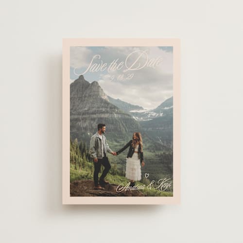 This is a almond save the date postcards with standard by Morgan Kendall called arboretum printing on signature in postcard