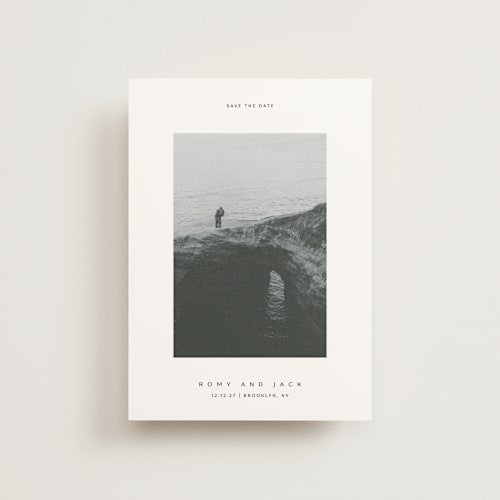 This is a wave save the date postcards with standard by Yuliya Evseeva called breathe love printing on signature in postcard