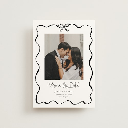 This is a ink save the date postcards with standard by Cass Loh called quirky fun printing on signature in postcard
