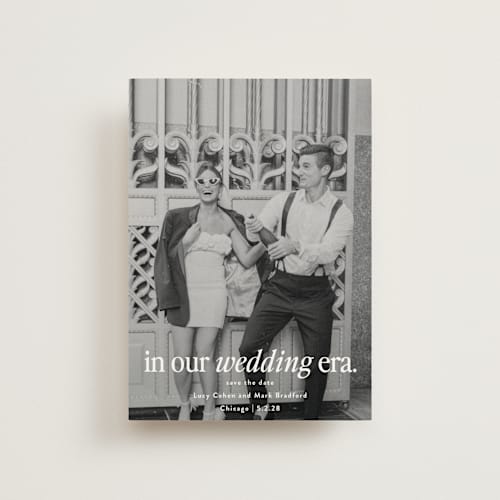 This is a quartz save the date postcards with standard by Angela Marzuki called holiday era printing on signature in postcard