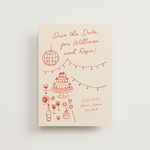 This is a sangria spark save the date postcards with standard by Zove Ahhh called party on! printing on signature in postcard