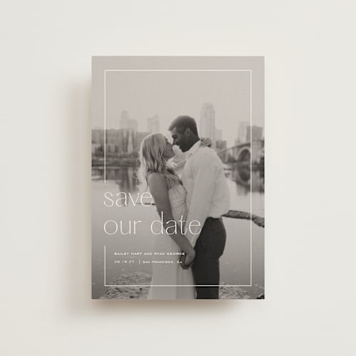 This is a lace save the date postcards with standard by Sarah Cohn called in frame printing on signature in postcard