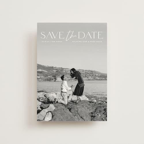 This is a moonstone save the date postcards with standard by Olivia Raufman called breathtaking printing on signature in postcard