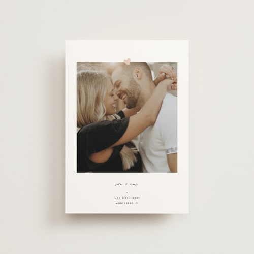 This is a camellia save the date postcards with standard by Blustery August called camellia printing on signature in postcard