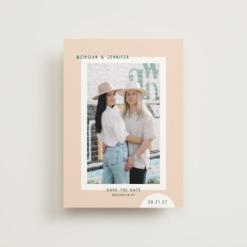 This is a melon save the date postcards with standard by Kelly Watkins called minimal modern printing on signature in postcard