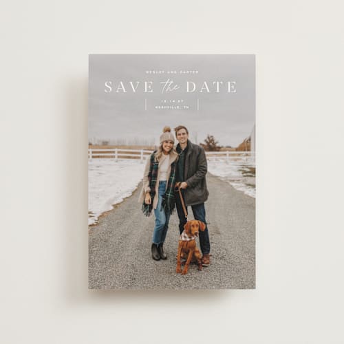 This is a cloud save the date postcards with standard by Sara Hicks Malone called modern stencil printing on signature in postcard