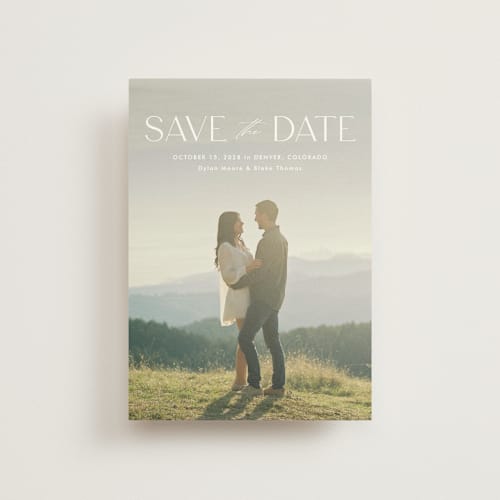 This is a cloud save the date postcards with standard by Kate Ahn called monterosso printing on signature in postcard