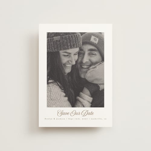 This is a snow save the date postcards with standard by Angela Garrick called sweet printing on signature in postcard