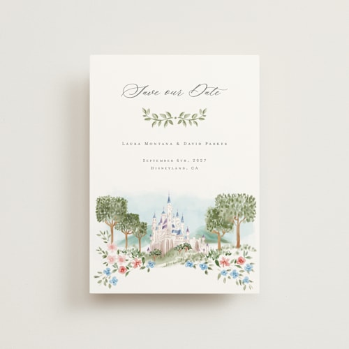 This is a spring save the date postcards with standard by Petra Kern called disney's once upon in a dream printing on signature in postcard