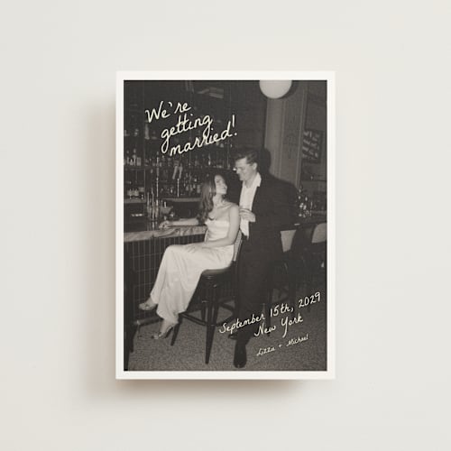 This is a sublime save the date postcards with standard by Helena Vitto called birds of paradise printing on signature in postcard