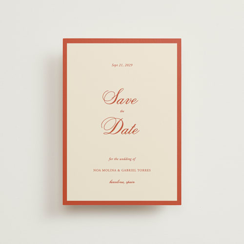 This is a cherry save the date postcards with standard by Ani Somi called borders printing on signature in postcard