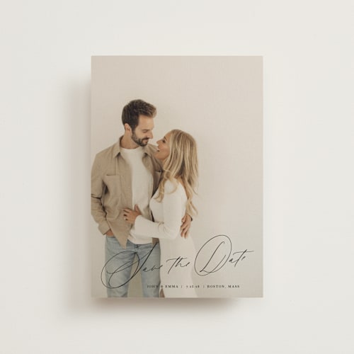 This is a inked save the date postcards with standard by Design Lotus called symphony us printing on signature in postcard