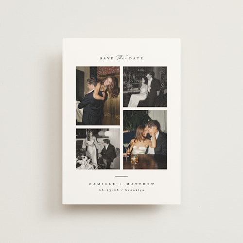 This is a ink save the date postcards with standard by Kristie Kern called boucle printing on signature in postcard