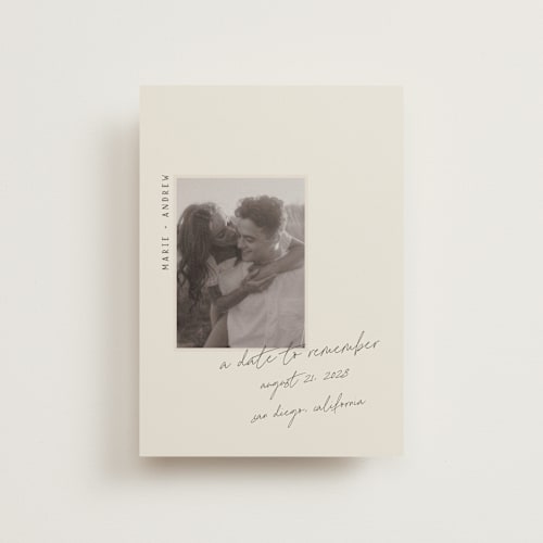 This is a truffle save the date postcards with standard by Vera Lim called offset printing on signature in postcard