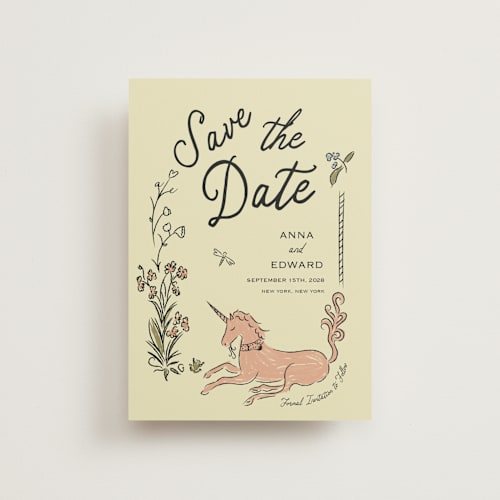 This is a oat save the date postcards with standard by Helena Vitto called love rests in a garden printing on signature in postcard