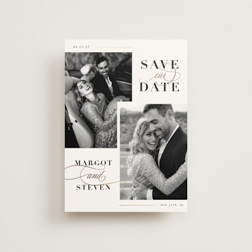 This is a cloud save the date postcards with foil pressed by Ashlee Townsend called double up printing on signature in postcard