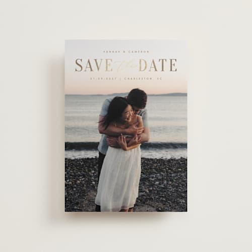 This is a desert save the date postcards with foil pressed by Zani van Zyl called danielle printing on signature in postcard