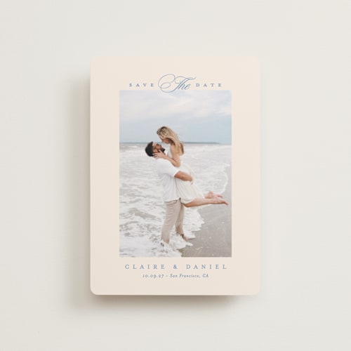 This is a wave petite save the dates with standard by Creo Study called aristocratic printing on recycled smooth signature in petite