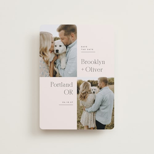 This is a latte petite save the dates with standard by Kristie Kern called portland printing on recycled smooth signature in petite