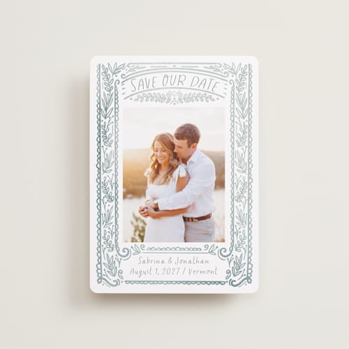 This is a neptune petite save the dates with standard by Petra Kern called vermont printing on recycled smooth signature in petite