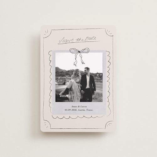 This is a cream petite save the dates with standard by Helena Vitto called easy lover printing on recycled smooth signature in petite