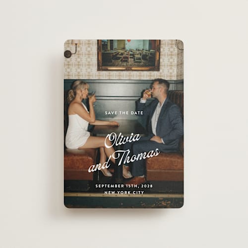 This is a sugar petite save the dates with standard by Paper Raven Co. called manhattan printing on recycled smooth signature in petite