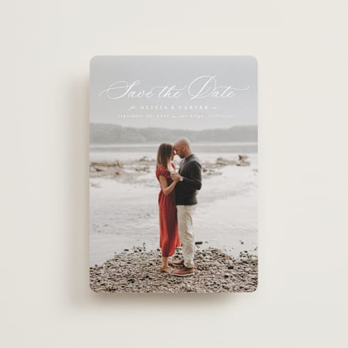 This is a cloud petite save the dates with standard by Ashlee Townsend called enchanted love printing on recycled smooth signature in petite