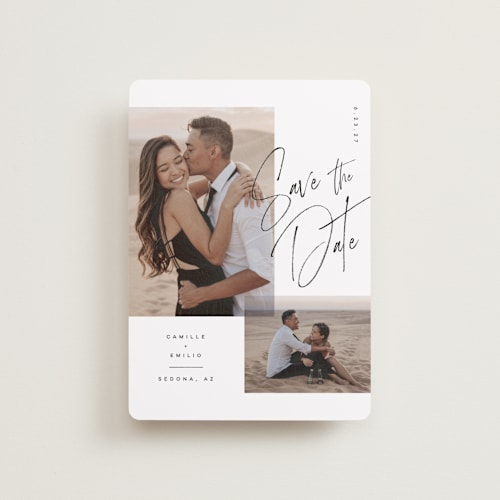 This is a ink petite save the dates with standard by Kristie Kern called flirt printing on recycled smooth signature in petite
