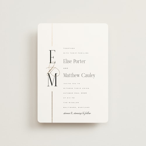 This is a silk petite wedding invitations with foil pressed by Laura Hankins called linear printing on signature in petite