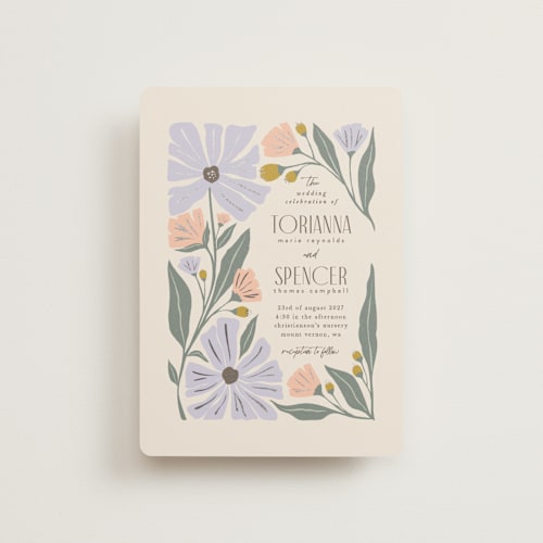 This is a periwinkle petite wedding invitations with foil pressed by Karidy Walker called storybook garden printing on signature in petite