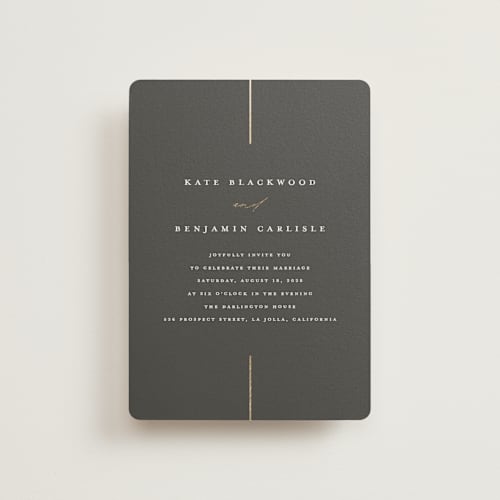This is a iron petite wedding invitations with foil pressed by Erica Krystek called formal lines printing on signature in petite