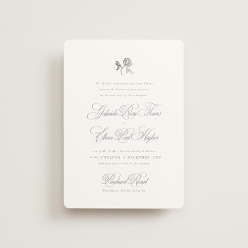 This is a silver lining petite wedding invitations with foil pressed by Design Lotus called here with you printing on signature in petite
