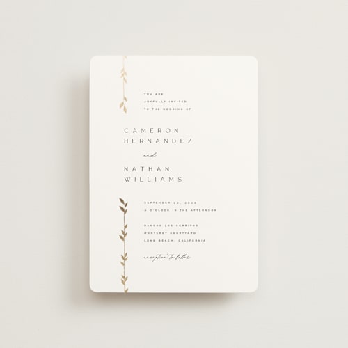 This is a lily petite wedding invitations with foil pressed by Owl and Toad called courtyard printing on signature in petite