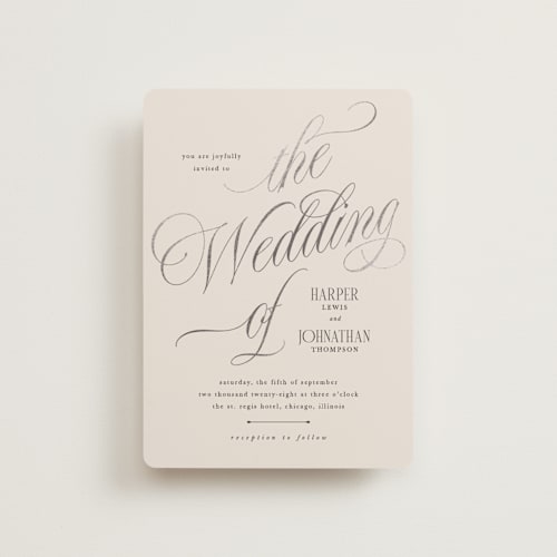 This is a linen petite wedding invitations with foil pressed by Kate Ahn called mirin printing on signature in petite