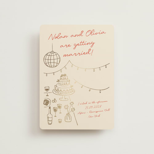 This is a sangria spark petite wedding invitations with foil pressed by Zove Ahhh called party on! printing on signature in petite