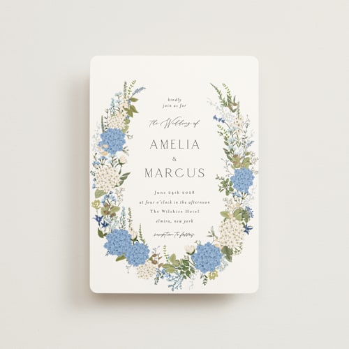 This is a coastal petite wedding invitations with foil pressed by Susan Moyal called garden whisper printing on signature in petite