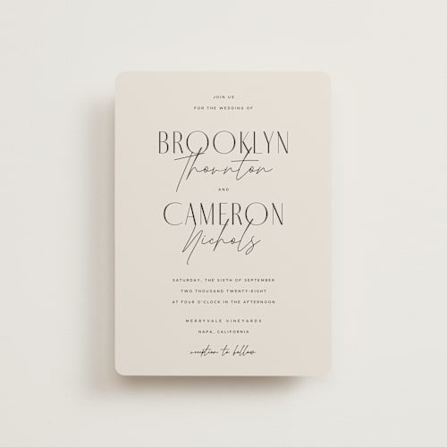 This is a linen petite wedding invitations with standard by Kelly Schmidt called arabilla overlap printing on signature in petite