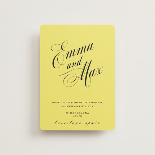 This is a lemon petite wedding invitations with standard by Ani Somi called in lights printing on signature in petite