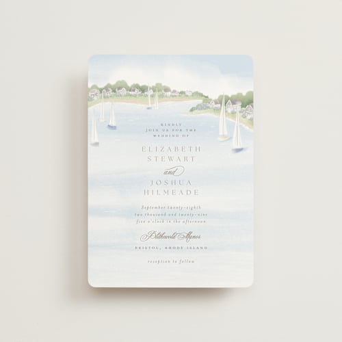 This is a aqua petite wedding invitations with standard by Jennifer Wick called bristol printing on signature in petite