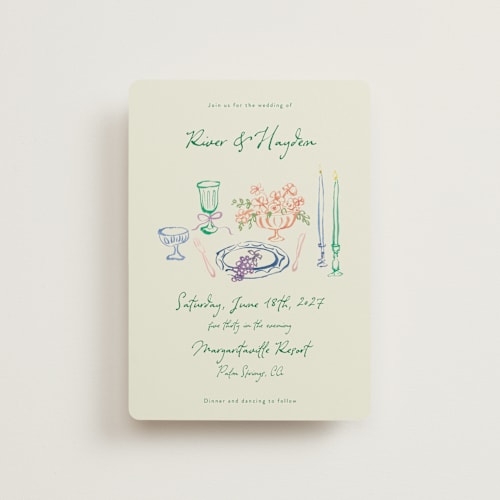 This is a garden petite wedding invitations with standard by Cass Loh called tablescape drawing printing on signature in petite