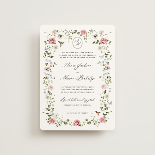 This is a peony petite wedding invitations with standard by Sarah Knight called ornate printing on signature in petite