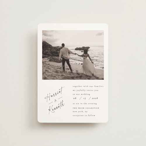 This is a linen petite wedding invitations with standard by Ana de Sousa called scripted elegance printing on signature in petite