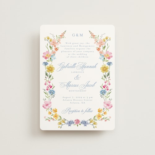 This is a meadow petite wedding invitations with standard by Petra Kern called everlasting romance printing on signature in petite