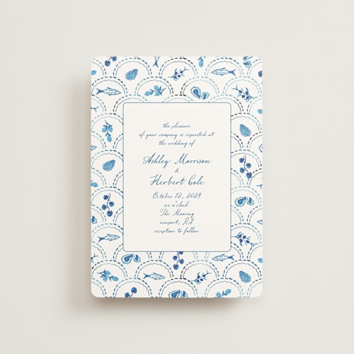 This is a cerulean petite wedding invitations with standard by Tamara Hilje called positano printing on signature in petite