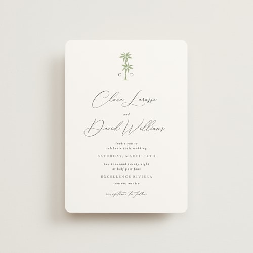 This is a leaf petite wedding invitations with standard by Olivia Raufman called palm monogram printing on signature in petite